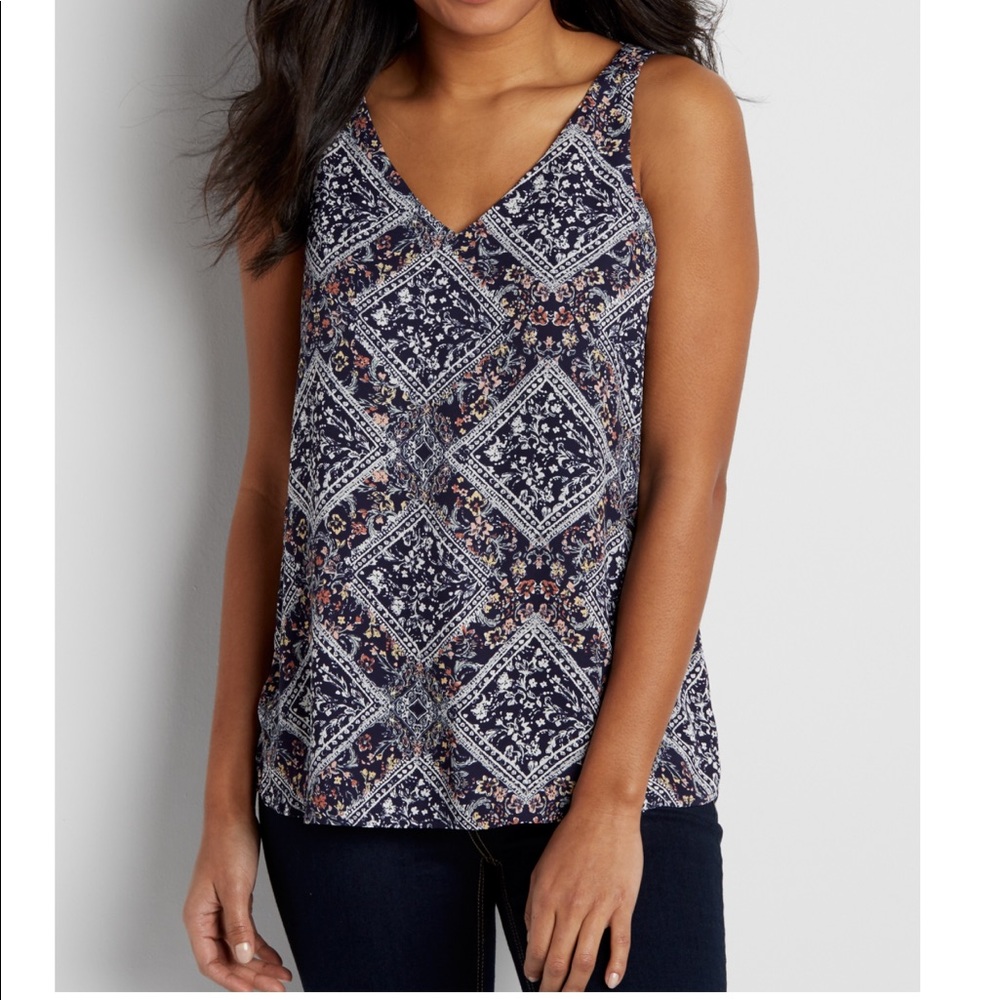 Floral Bandana Print Chiffon Tank w/ Strappy Back